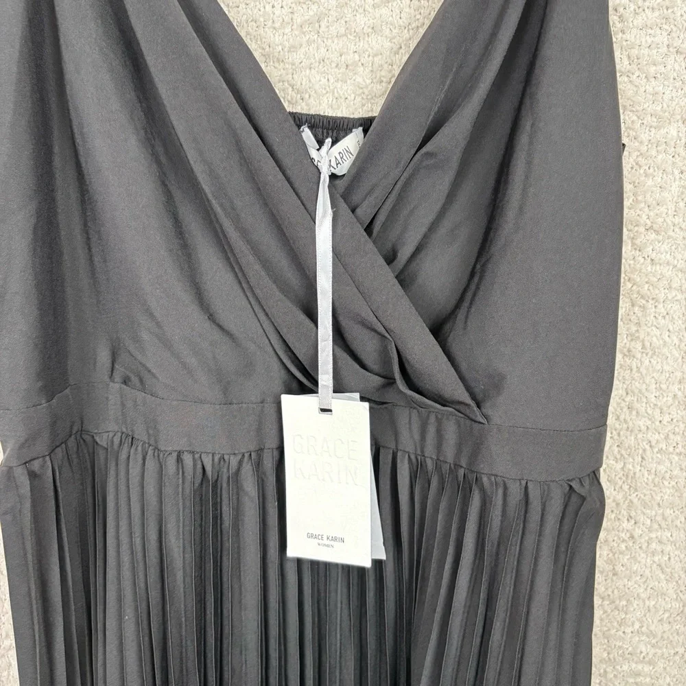 Grace Karin Dress Womens 2XL Black Sleeveless Wrap V-Neck A-Line Midi Fit Flared